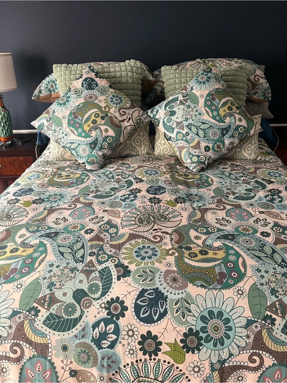 Floral Paisley Comforter Set in Mint, Teal, and Cream Bohemian